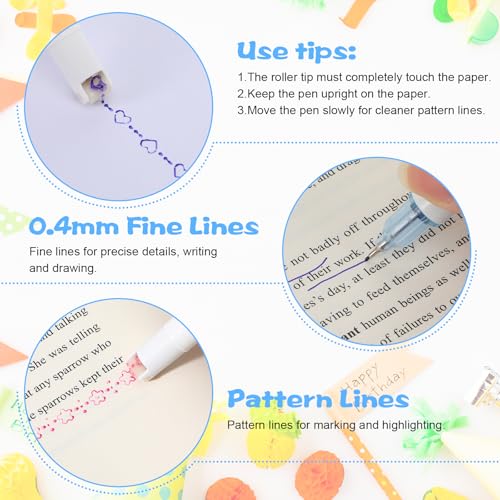 Sibba 8 Stück Border Pen Farbige Kurven-Textmarker, Magische Border Stamp Pen Dual Tip Stifte mit Verschiedenen Kurven Rollstempel Marker für Zeichnen, Journaling, Notizen, Scrapbooking, Basteln