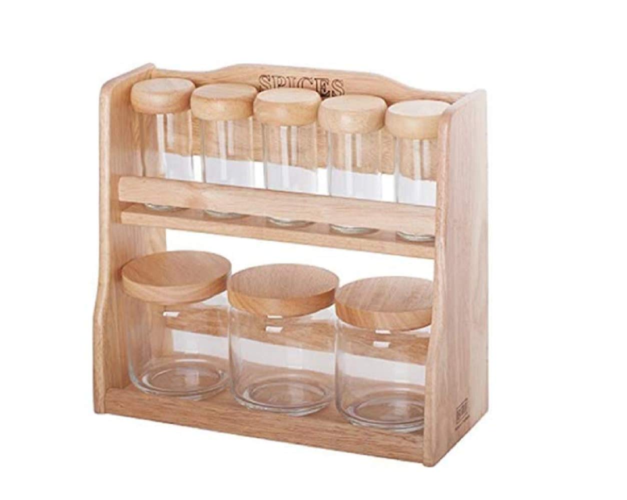 Billi 5 Pieces Spice Bottles And 3 Canister Set With Wooden Stand, Brown, 26.5 X 12 30 cm, Gw-Og56/3Sp5