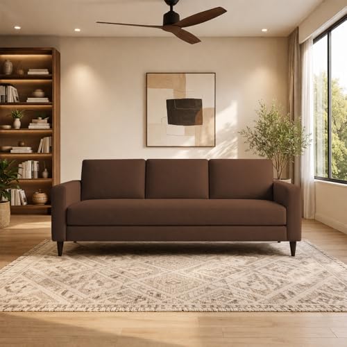 Image of Carlos 3 Seater Sofa Set for Living Room & Home Office, Modern Furniture Fabric Sofa Couch with Comfortable Soft Cushioning, Durable Wooden Frame, Stylish Seating for Home (Brown)