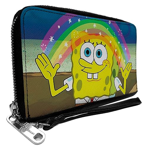 Buckle-Down Women's PU Zip Around Wallet Rectangle-Spongebob Squarepants, 7.5