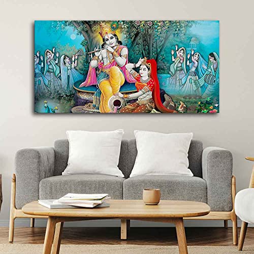 Image of VIBECRAFTS Canvas Paintings for Living Room Drawing Room Hindu Radha Krishna Canvas Wall Painting Fitted With Wooden Frame For Home | Office | Living Room | Gift (PTVCH 2494)