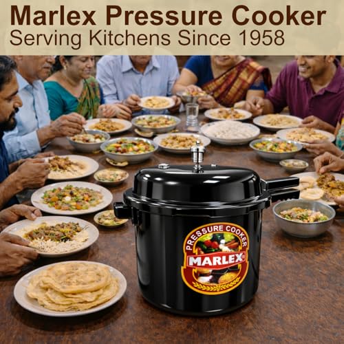 Image of Marlex 13.5 Litres Hard Anodised Pressure Cooker - 5 Year Warranty ISI Certified - Gas Stovetop Compatible - Ideal for Large Family, Commercial Kitchen, Corrosion-Resistant Durable Black Cooker