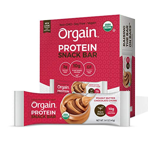 Orgain Organic Plant Based Protein Bar, Peanut Butter Chocolate Chunk - Vegan, Gluten
