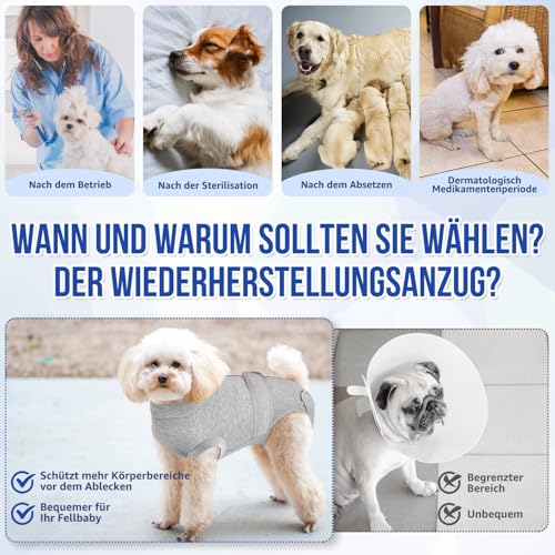 SlowTon Hundebody nach Op, weicher atmungsaktiver Leckschutz Anti-Wundlecken Erholungsanzug mit Reißverschluss, E-Halsband Alternative Einteiler für Hundebody nach Kastration Rüden Hündin