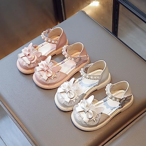 girls sandal size 5 Toe Soft Bottom Bow Lace Princess Shoes Pearl Lace Up Wedding Flower Children's Shoes2