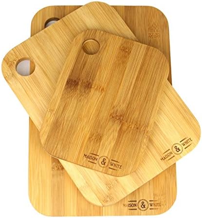 Bamboo Chopping Boards - Set of 3 | Various Sizes Kitchen Set | Cutting Boards | 100% Bamboo | Easy-Grip & Hanging Holes | Worktop Protectors | M&W