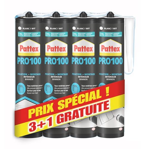 Pattex – Colle Acrylique PRO 100 (lot de 3 cartouches de 380 g + 1 gratuite) – Colle de fixation pour intérieur, résistante multi-matériaux, extra forte...