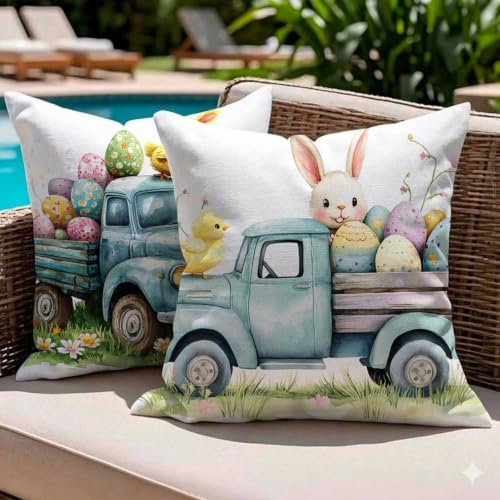 Housses de coussin extérieur imperméable 40x40 en lin imprimé Pâques