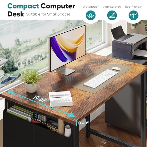 Image of OLIXIS Small Computer Desk, 31 Inch Gaming Desks for Home Office | Writing Study Craft Work Table, Computer Workstation for Bedroom Small Spaces with Storage Bag, Brown