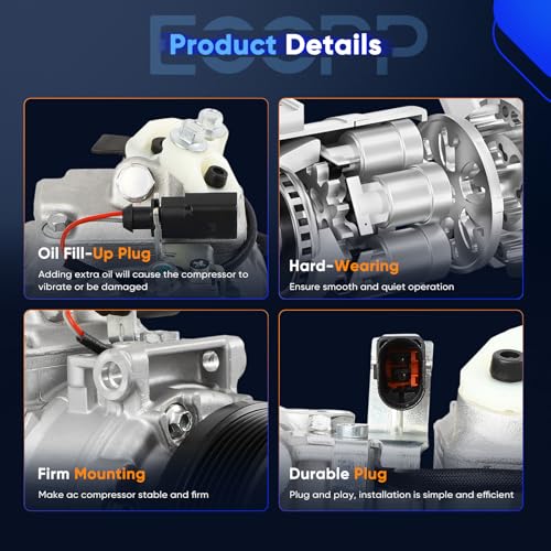 Image of ECCPP AC Compressor for Volkswagen Passat 4.0L 2002-2004 | for Volkswagen Touareg 3.2L 2004-2005 for Porsche Cayenne V6 3.2L 2004 Fast Cooling AC Compressor with Clutch