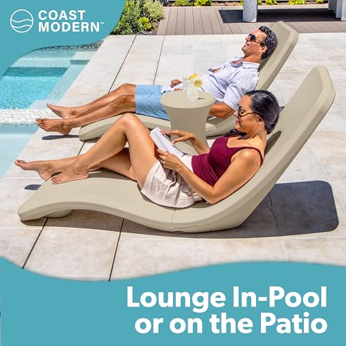 Image of Coast Modern in Pool Lounge Chair - Waterproof & Weighted Chaise Lounger - Outdoor Pool Furniture for Patio or in Baja Shelf - Sand