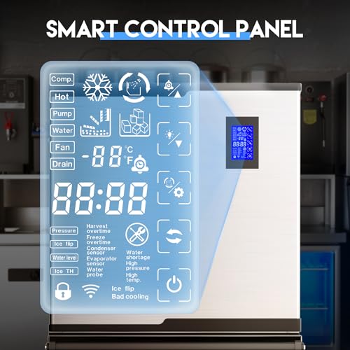 Image of Coolake Commercial Ice Maker Machine 450lbs /24h, Industrial Ice Machine with 350 lbs Storage, Self-Cleaning LCD Panel Stainless Steel Freestanding Ice Maker for Party Bar Office Business, ETL Approval