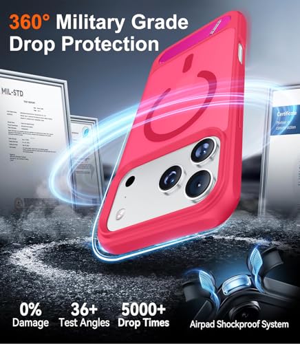 Image of Designed for iPhone 17 Pro Case, [Built-in Invisible Kickstand][Compatible with MagSafe][Military Grade Shockproof] Slim Translucent Matte Phone Case 6.3 inch (Hot Pink)
