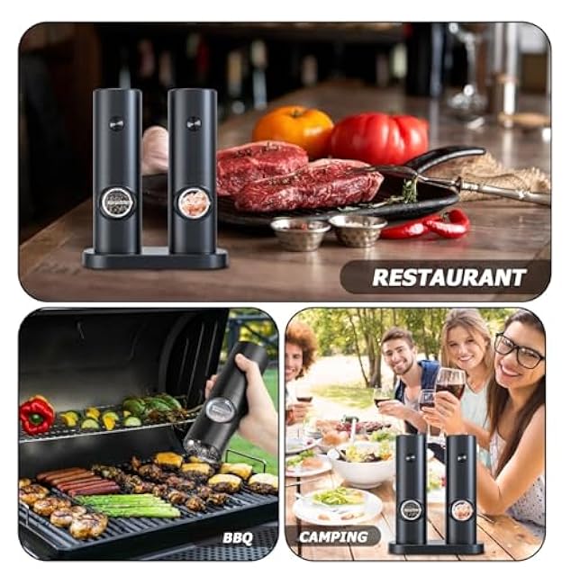 Electric Salt & Pepper Grinder Set, Adjustable Coarseness - Black & White 2-Pack