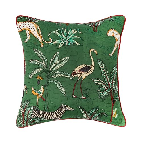 Image of Forest Theme Quilted Cushion Covers 16 inch x 16 inch Set of 5 Printed Square Cotton Throw Pillow Covers 40x40 cm Pack of 5 for Home Sofa Decoration