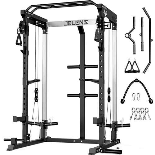 Image of JELENS C21 Power Cage, 2000LBS Multi-Function Power Rack with Independent Dual Pulley System, All-in-One Squat Rack for Cable Crossover, Home Gym Workout Machine