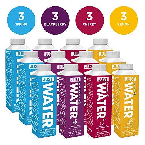 JUST Water Variety Pack - Spring Water Infused with Organic Fruit – Eco-Friendly Boxed Bottled Water - Zero Sugar, Artificial Flavors, or Sweeteners, Alkaline pH of 8.0 - 16.9 fl oz (Pack of 12)