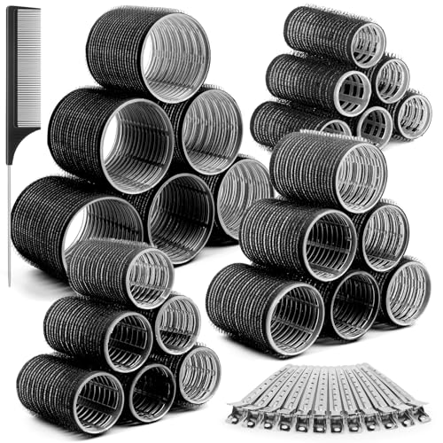 Thrilez 37 PCS Hair Roller with Clips Big Hair Rollers with 4 Different Sizes of 63mm 48mm 36mm 25mm, Hair Curler Roller for Long Medium Short Hair, Hair Rollers for Salon DIY Hairdressing Hairstyling