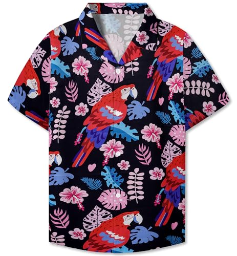 Image of SANGTREE Girls & Women's Hawaiian Shirts Button Down Short Sleeve Floral Tropical Shirt Beach Vacation Blouse Tops
