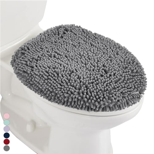 Soft Chenille Bathroom Toilet Seat Cover with Gorilla Grip and Rubber Backing - Gray