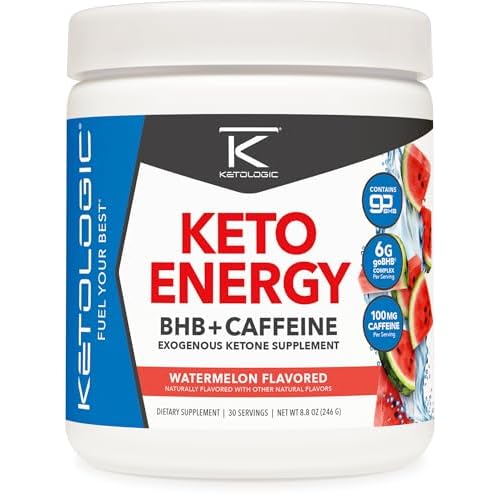 Ketologic KetoEnergy BHB (Watermelon) 30 Servings – BHB + Caffeine Exogenous Ketone Supplement