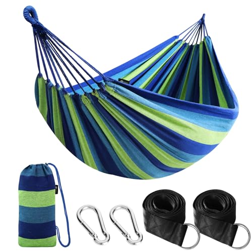 ANYOO Cotton Hammock Portable Camping Hammocks for Hanging Sturdy Garden Comfortable Fabric Hammock with Tree Straps Up to 660lbs with Travel Bag for Camping Outdoor/Indoor Patio Backyard