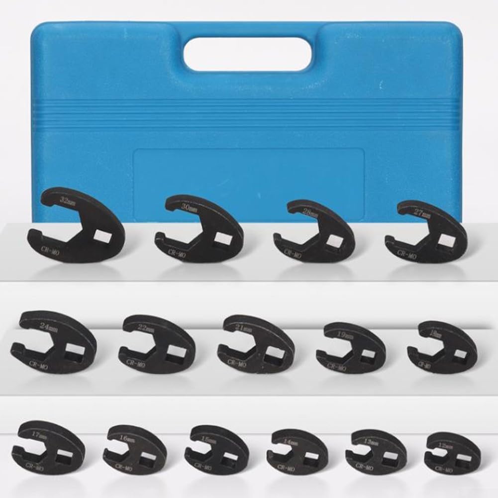 Set di 19 chiavi a zampa di gallina da 3/8 e 1/2, 8-32 mm, estremità aperta | Struttura in metallo, gamma 8-32 mm, adatta a cricchetti da 3/8 e 1/2, ideale per spazi ristretti, per riparazione dadi