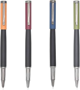 Gullor 4 Pieces Black Copper barrel Fountain Pen Fine Nib, Smooth Writing Instrument with Converter, Multicolored