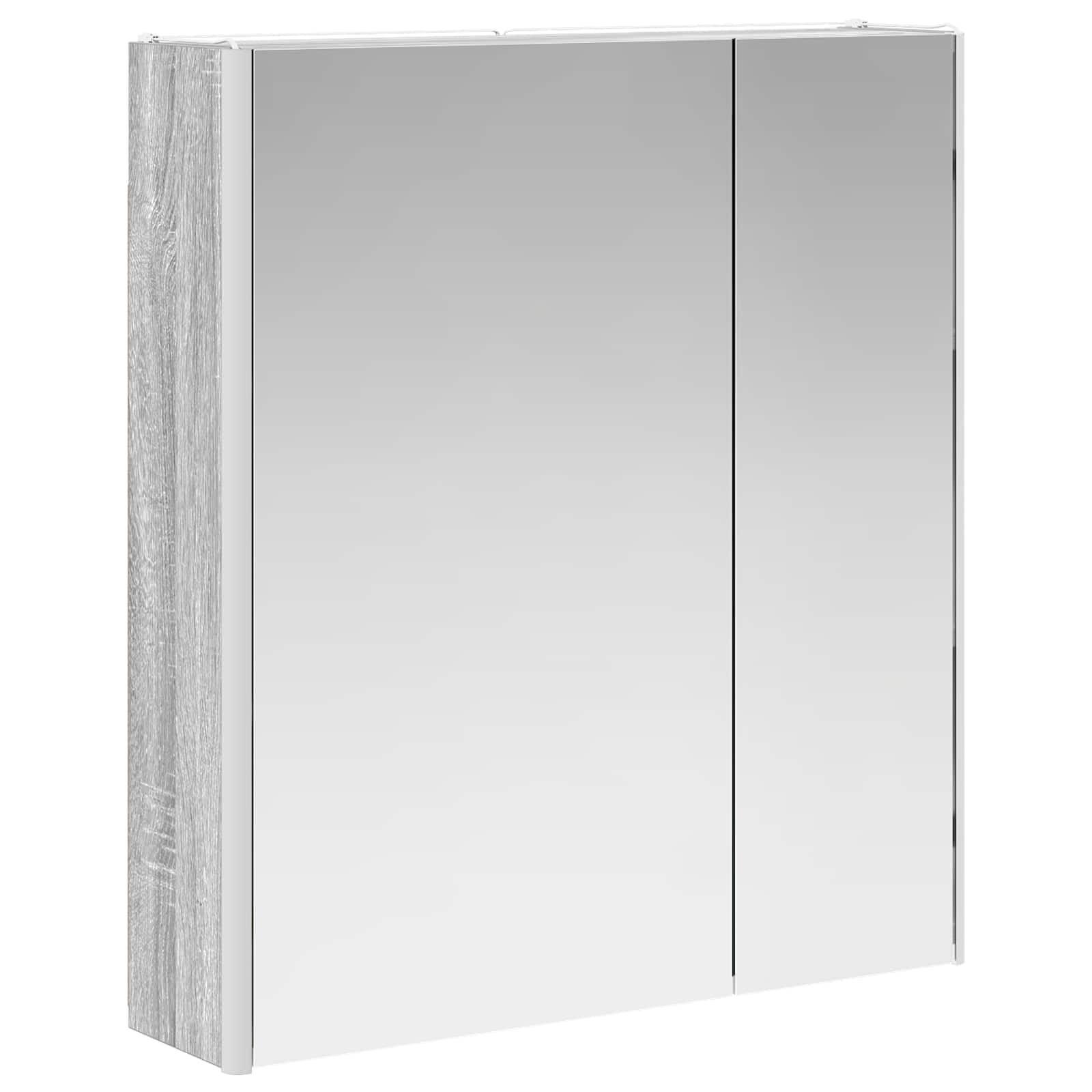 Sonoma szafka łazienkowa z lustrem szara, 63,5 x 15,5 x 70 cm, materiał drewnopochodny z oświetleniem LED, montaż na ścianie, regulowane półki i miejsce do przechowywania mebli łazienkowych