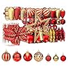 SHareconn 106PCS Christmas Balls Ornaments Set, Colorful Shatterproof Plastic Decorative Baubles for Xmas Tree Decor Holiday Wedding Party Decoration with Hanging Hooks, Red & Gold