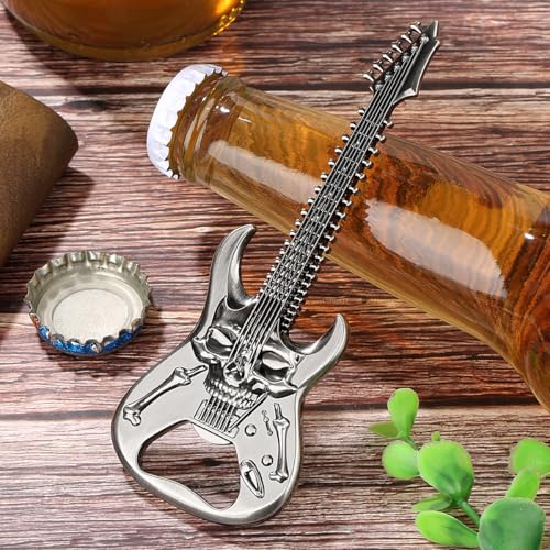 Skull Guitar Bottle Opener – Rock Music Bar Tool for Men & Women – Silver Guitar-Shaped Beer Opener with Gift Bag – Ideal Music Gift for Birthday, Father’s Day, Christmas, BBQ, Camping - Image 5