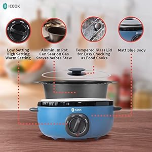 USC-65-OP001BL 6.5 Quart Slow Cooker,Aluminium Sear/Sauté Stew Pot Stovetop safe,Dishwasher Safe,Glass Lid,Adjustable Temp,Food Warmer(Blue) USC 65 OP001BL 65 Quart Slow CookerAluminium SearSaute Stew Pot Stovetop safeDishwasher SafeGlass LidAdjustable TempFood WarmerBlue