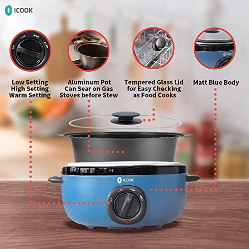 USC-65-OP001BL-65-Quart-Slow-CookerAluminium-SearSaute-Stew-Pot-Stovetop-safeDishwasher-SafeGlass-LidAdjustable-TempFood-WarmerBlue USC 65 OP001BL 65 Quart Slow CookerAluminium SearSaute Stew Pot Stovetop safeDishwasher SafeGlass LidAdjustable TempFood WarmerBlue