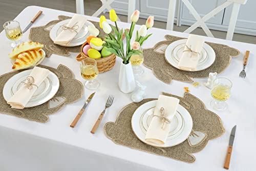 Feuille Easter Placemats Set Of 4 – Bunny Placemats For Easter Natural Color With Bowtie, Polyester Spring Placemats For Easter Decorations #TOP3