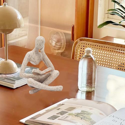 Reading Thinker Statue, Sculptures Abstract Art Ornament, Modern Aesthetic Figurine Decoration Set of 2 Status for Home Living Room Bedroom Office Shelf Table Desk Bookshelf Decor (Sandstone) - Image 6