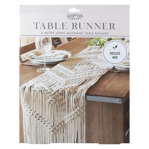 Ginger Ray Macrame Boho Table Runner for Weddings or Dining Tables, Brown, 200cm x 35cm - Image 4