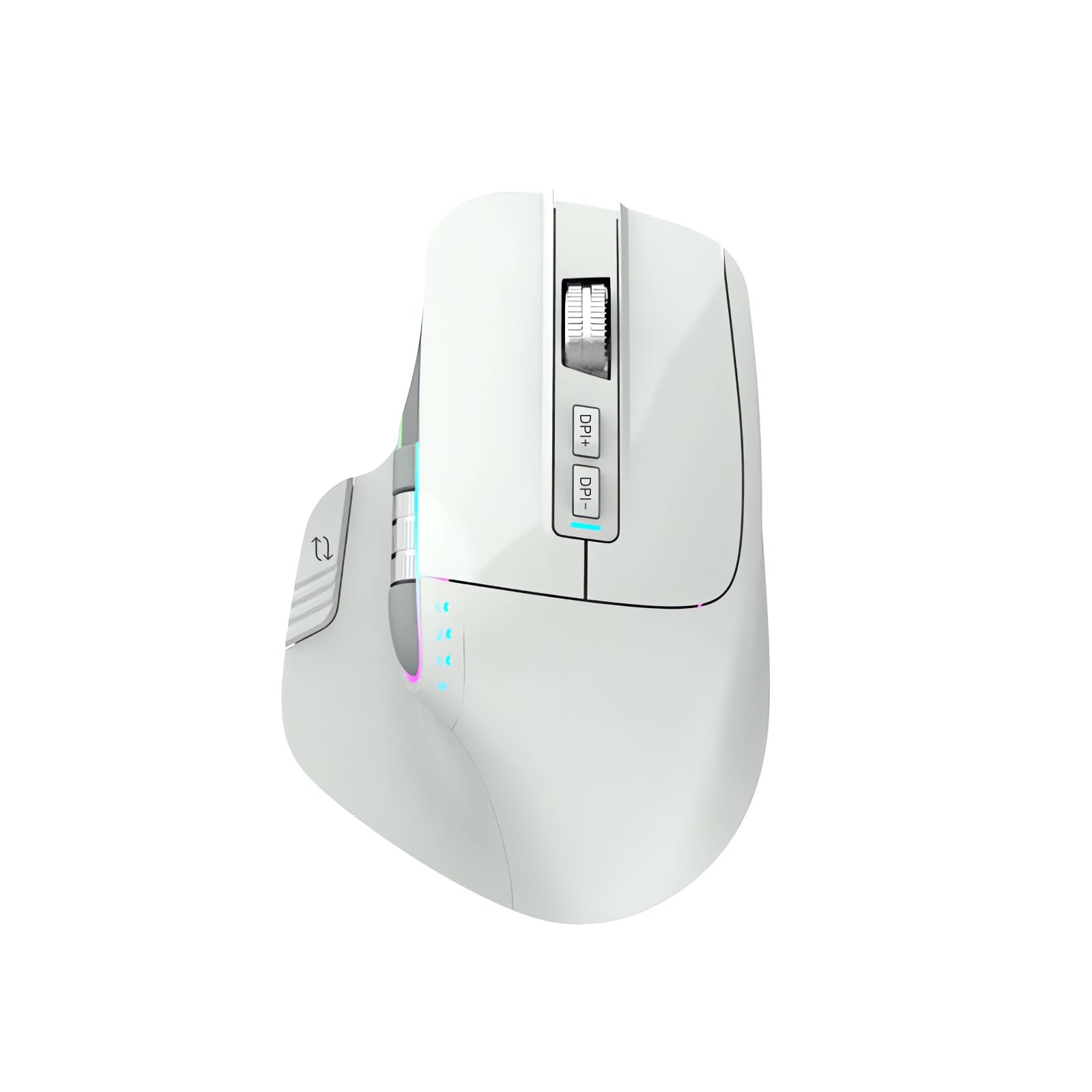 TISHLED Wireless Gaming Mouse Tri-Mode 2.4Ghz/Bluetooth 5.2/Wired USB-C with Two Scroll Wheels RGB LED Backlit 4-Level DPI Rechargeable Ergonomic Optical Mice for Computer/Laptop/Office/Gamer, White