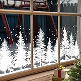 Weißer statischer Fensteraufkleber mit Schneeflocken- und Hirschmustern für Winterurlaubsdekoration in Wohn- und Geschäftsräumen