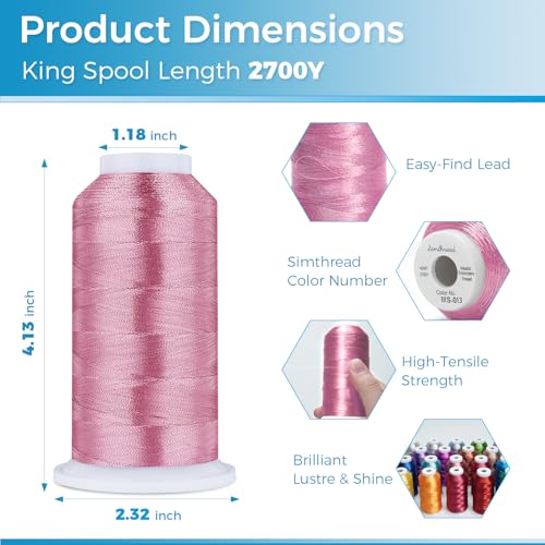 Image of Simthread 2700 Yards Metallic Embroidery Machine Thread - Rose Quartz MS-013, 40wt High-Sheen King Spool, Smooth Running & Break Resistant for Commercial & Home Embroidery Machines