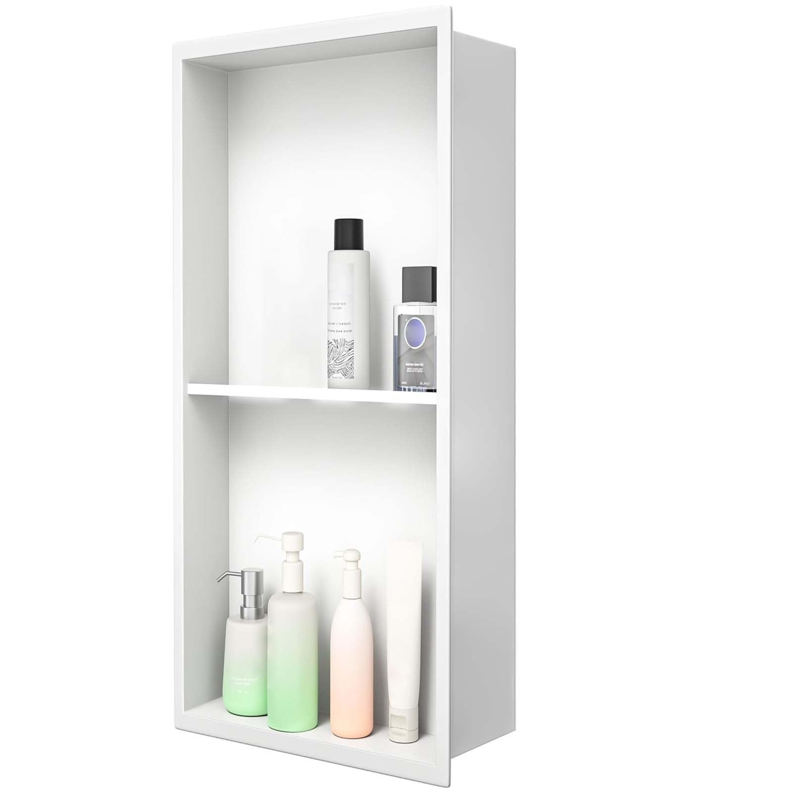 Shower Storage Black Shower Niche Waterproof Caddy Shelf Organizer with Drainage Wall Insert Showers Storage Recess for Bathroom