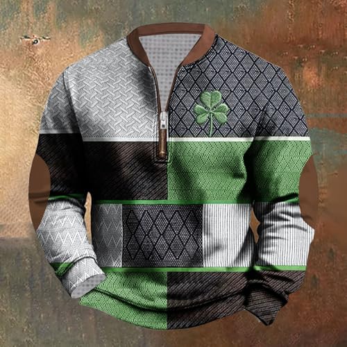 Mens St Patricks Day Sweatshirt Long Sleeve Quarter Zip Pullover Shirt Irish Shamrock Sweatshirts Parade Outfits2