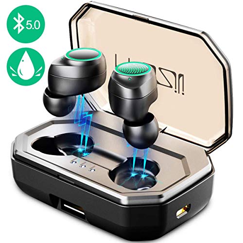 MUZILI Auriculares Bluetooth V5.0 Auriculares Inalámbricos Hi-Fi Cascos con Cancelación de Ruido,IP65 a Prueba de Agua Audífonos con Mic Caja de Carga de 3000mAh para iOS Samsung Sony Black Berry HTC