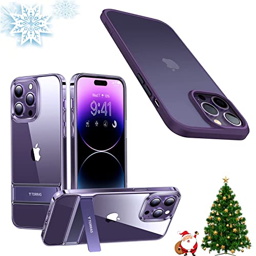 TORRAS MoonClimber Designed for iPhone 14 Pro Case Clear with Stand, Rebecca Purple & Translucent Matte Hard Back with Silicone Guardian 2022, Purple