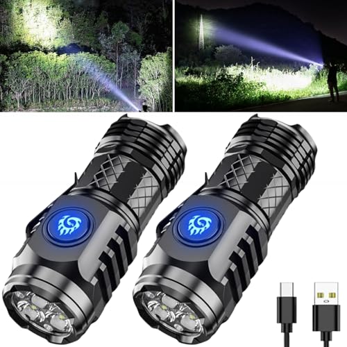 Aultink Three-Eyed Monster Mini Flash Super Power Flashlight German Thumb Sized 3 Eyed Monster Mini Flashlight Outdoor Small High Lumen Rechargeable Waterproof Pocket Flashlight (2pcs-Black)