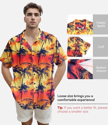 Image of Yoimira Hawaiian Shirts for Men, Print Mens Casual Short Sleeve Button Down Shirts Floral Aloha Beach Shirt