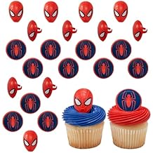 DecoPac Marvels Spider-ManTM Spider and Mask Rings, Spider-Man Cupcake Decorations, Red and Blue Food Safe Cake Toppers 24 Pack