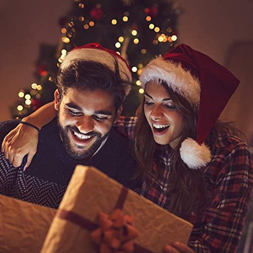 HusDow 4 Packs Christmas Hat, Santa Hat, Xmas Holiday Hat for Adults, Unisex Velvet Comfort Christmas Hats for Christmas New Year Festive Holiday Party Supplies