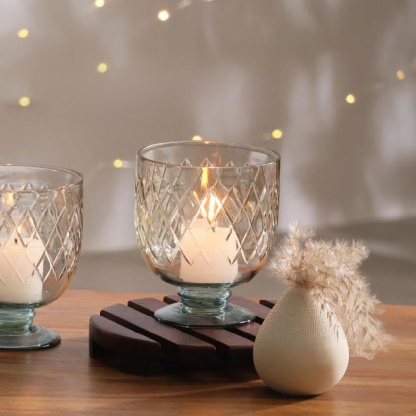 ESQ Living Glass Hurricane for Home Decoration | Candle Holder for Home Decor | Durable Glass | Decorative Candle Stand Holder for Dinner Table, Bar, Birthday - Teal-image-39