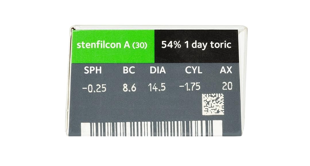 MYDAY Daily disposable Torisch Tageslinsen weich, 30 Stück / BC 8.6 mm / Dia 14.5 mm / CYL -1,25 / ACHSE 70 / +0.5 Dioptrien