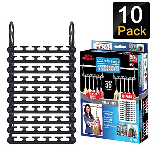 AOLIGEI 10pcs Magic Clothes Hangers, Space Saving Hanger Organiser Standard Closet Wardrobe Clothing Shirt Non Slip Hangers Organiser Multifunctional Hanging Updated Hook Design(Grey)